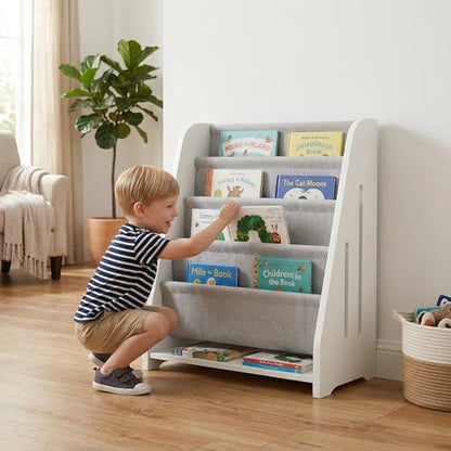 Perugina Wood Kids Bookshelf 5Tier(White) | DutchDesign Montessori Nursery Toddler Baby Book Shelf kidsroom - color: Milkywhite