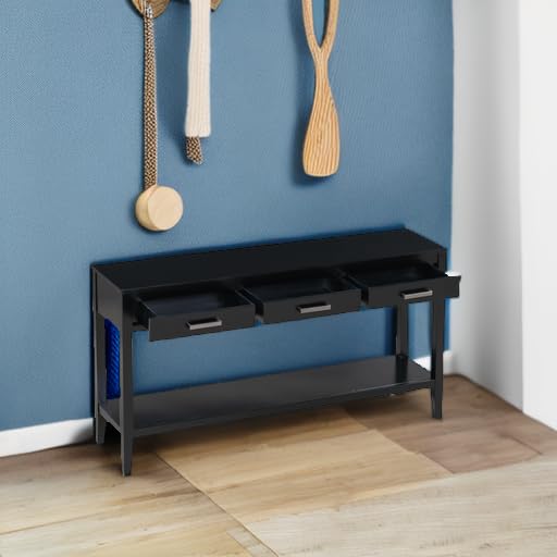 Merax Entryway Console Table with Storage, 3 Drawers Design/Wood Frame/Behind Couch & Sofa, Black - color: Black