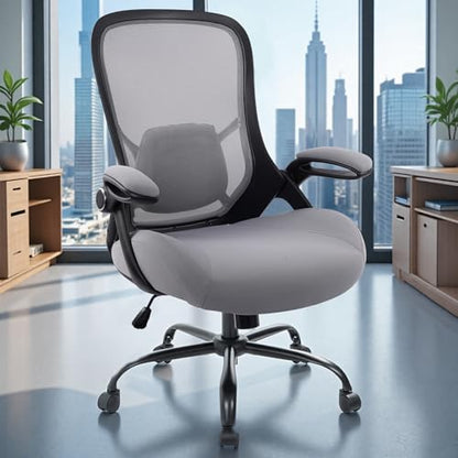 HYLONE 400lbs Heavy Duty Office Chair, 5" Thickened Seat Ergonomic Desk Chair with Adjustable Armrests, Home Office Computer Chairs for Long Hours Mesh Executive Chair(Dark Grey) - color: Black Frame & Grey, size: Thicken Cushion