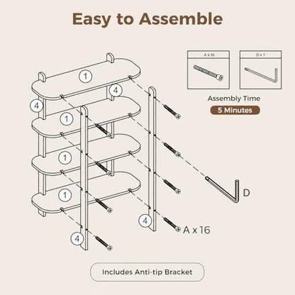 Bookshelf, Wood Shelf Bookcase, Book Shelf 4-Tier, Natural | Modern Open Bookshelf, Freestanding Storage Shelf Organizer, Display Shelf Shelving Unit for Living Room, Bedroom, Office - size: 4-Tier