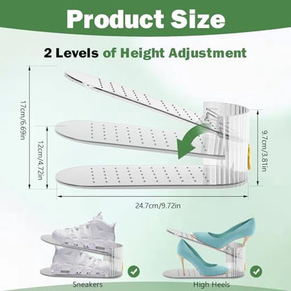 Shoe Slot Organizer,Adjustable Shoe Stacker for a Pair of Shoes,Shoe Holder Space Saver,Double Deck Shoe Riser Shoe Rack,Shoe Organizer for Closet (Clear, 10 Pack) - size: 10 Pack