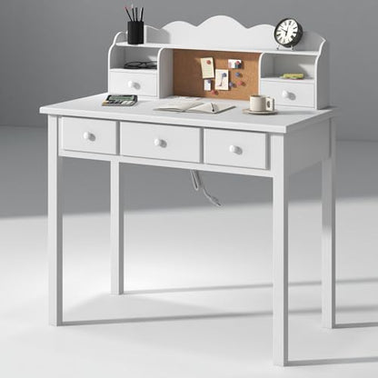 FUNKOCO Home Office Furniture Writing Desk, 36 Inch Computer Work Station with Detachable Hutch for Small Place, 5 Drawers(White) - color: 1-white