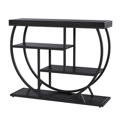 Garvee Entryway Table with Storage, Industrial 4-Tier Narrow Console Table Behind Couch with Half-Circle Base & Storage Shelves for Living Room, Hallway, Foyer - color: Black