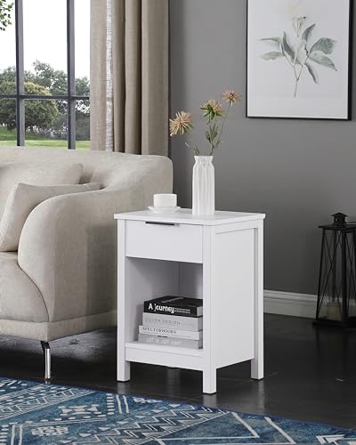 Nightstand with Drawer,3-Tier End Side Table with Storage Drawer and Shelf,Modern Bedside Night Stand for Bedroom, Living Room-Retro White - color: White, style: 1 Drawers