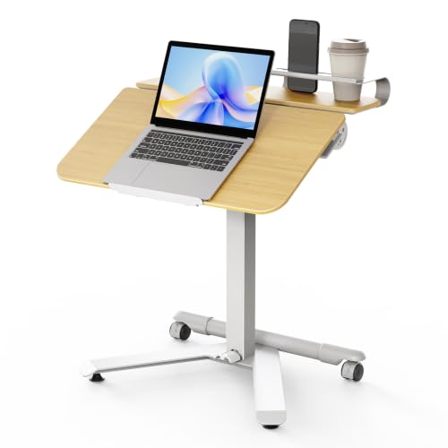 ROMOON Rolling Standing Desk with Wheels, Sit-Stand Portable Laptop Cart | Height Adjustable Mobile Desk with Tilt Top, Storage, 24" Computer Table for Home Office, Bedroom, Small Spaces, Natural Oak - color: Natural Oak