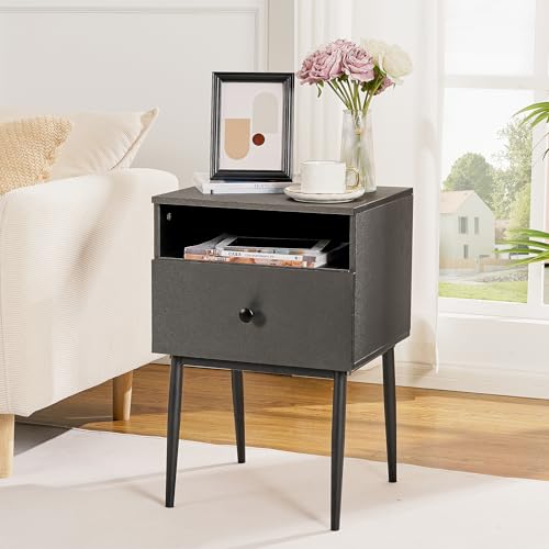 VECELO Night Stand Set of 2,Modern Solid Wood Nightstand with Storage Shelf and Drawer, Bedside Table End Table for Living Room,Bedroom,Entryway,Easy Assembly,Gray - color: Dark Gray(set of 2)