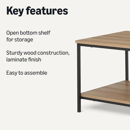 Amazon Basics Rectangular Coffee Table with Bottom Shelf, Living Room Center Table, Wooden, 19.9" D x 31.5" W x 16.5" H - color: Oak, style: coffee table