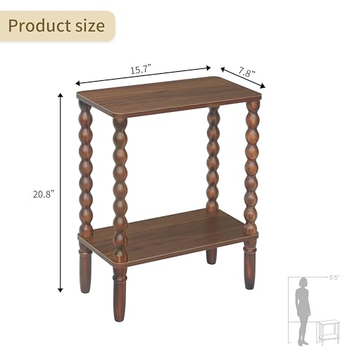 Fultyle Small Narrow Side Table, Skinny End Table Living Room with 2-Tier Storage, Narrow Accent Table Slim Nightstand for Small Spaces, Office, Bedroom (Walnut Brown) - color: Walnut Brown