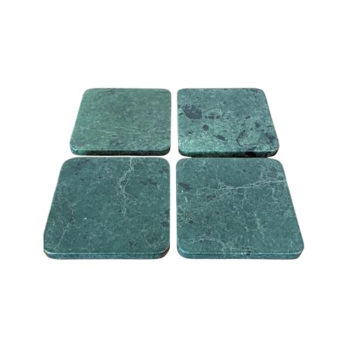 Howard Elliott Collection Evergreen Marble Coaster Set of 4, Square Green Marble Drink Coasters for Table Protection, Decorative Accent for Coffee Table or Bar, 0.5H x 4W x 4D Each, Green