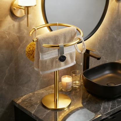 Stainless Steel Brushed Gold Hand Towel Stand, 13 Inch | Freestanding Countertop, For Bathroom Vanity Kitchen, Holds 2 Towels, Rust-Resistant, Easy Install - color: Brushed Gold