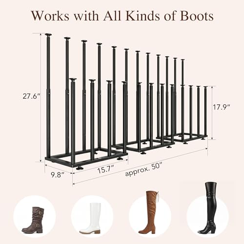 Adjustable Height Boot Rack, Metal Free Standing Shoe Storage Shelf | Cowboy Boots Organizer, Narrow Space-Saving Tall Boot Holder, for Closet Entryway Garage Bedroom, Outdoor, Apartment,12 Pairs - size: Adjustable Height (12 Pairs)