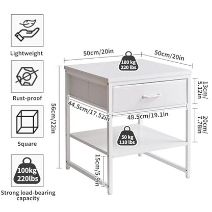 Aibiju Living Room Large Side Table, End Table with Drawers, Refrigerator Stand Printer Table with Adjustable Shelves, Office Square Coffee Table White YD-TM156W - color: White, style: With Drawers