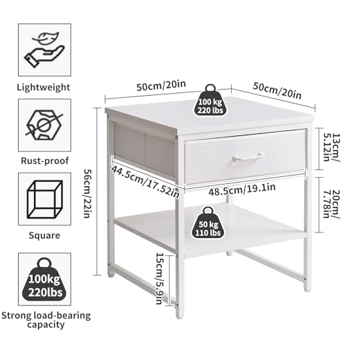 Aibiju Living Room Large Side Table, End Table with Drawers, Refrigerator Stand Printer Table with Adjustable Shelves, Office Square Coffee Table White YD-TM156W - color: White, style: With Drawers