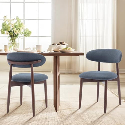 COLAMY Wooden Dining Room Chairs Set of 6, Modern Upholstered Fabric Dining Chairs, Farmhouse Kitchen Side Chair with Foot Pegs, Blue - color: Blue, size: Set of 6