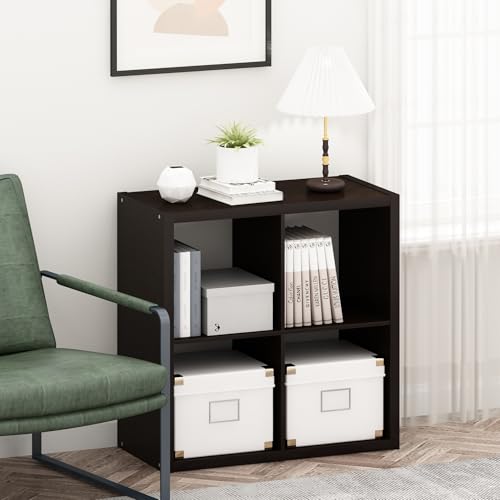 Furinno Cubicle Book Shelf, 4-Cube Bookshelf, Extra Thick Frame Reversible Bookcase with Open Back, 14.6 x 30 x 30, for Living Room, Bedroom, Home Office, Black Oak - color: Black Oak, size: 4-Cube