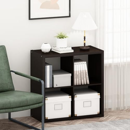 Furinno Cubicle Book Shelf, 4-Cube Bookshelf, Extra Thick Frame Reversible Bookcase with Open Back, 14.6 x 30 x 30, for Living Room, Bedroom, Home Office, Black Oak - color: Black Oak, size: 4-Cube