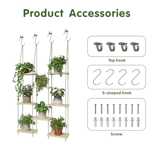 8 Tier Window Plant Shelves Hanging Indoor Plant Display | hanging window sill plant shelf, boho wall decor for bedroom living room; floating plant holder indoor garden display rack,