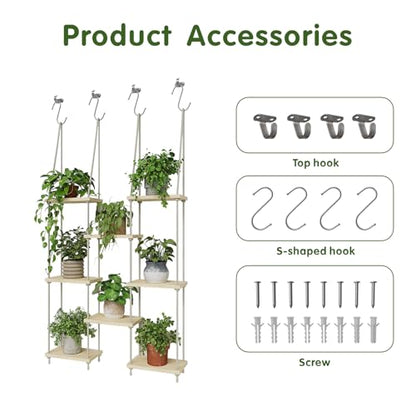 8 Tier Window Plant Shelves Hanging Indoor Plant Display | hanging window sill plant shelf, boho wall decor for bedroom living room; floating plant holder indoor garden display rack,