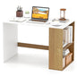 Giantex Small Desk with Bookshelf, 44 Inch Modern Computer Desk for Small Spaces, Laptop PC Desk, Vanity Table for Bedroom, Study Writing Desk for Home Office (White+Natural) - color: White+natural