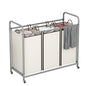 LINZINAR 3 Section Laundry Hamper, Beige Laundry Basket 135L Laundry Sorter | Laundry Room Organization with Heavy Duty Rolling Lockable Wheels and Removable Bag, Bedroom Laundry Cart for Clothes Storage - size: 3 Bags Beige