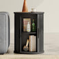 LINSY HOME Round Fluted End Table, Tall Side Table with Sliding Tambour Door and Storage Shelf, Mid Century Modern Nightstand for Living Room, Bedroom, Black - color: Black