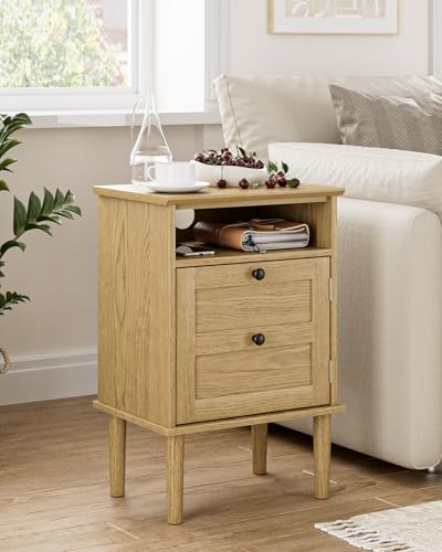 Nightstand, Boho Night Stand with 1 Drawers, Modern Side Accent Table with Open Shelf, Wooden Top Bedside End Table for Bedroom, Living Room, Yellow Oak - color: Yellow Oak