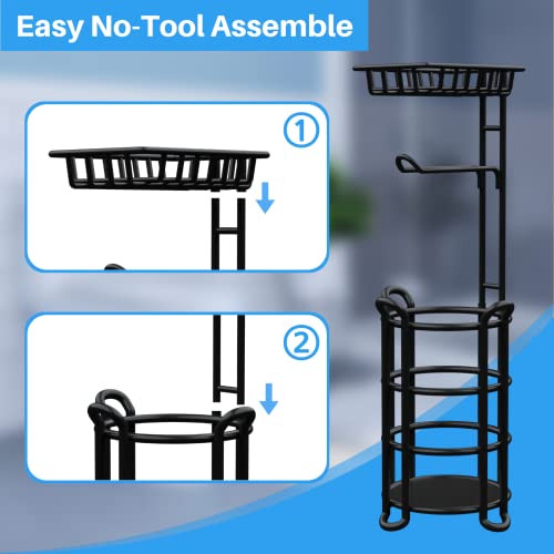 Toilet Paper Holder Stand with Shelf, Free Standing Tissue Roll Storage Rack with Dispenser for Bathroom, Black - color: Black