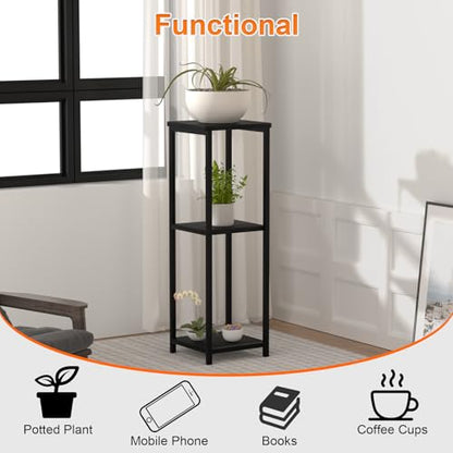 10" Wide Square Drink Table with Adjustable Feet - 3-Tier Small Side Table for Apartments, Balcony & Office | Space-Saving, Lightweight & Multi-Functional (Plants, Books, Drinks,Black) - color: Black, size: 3-Tier-10"wide