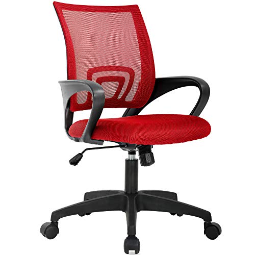 BestOffice Ergonomic Office Chair | Mid-Back Swivel Desk Chair | Red | with Lumbar Support, Adjustable Height & Breathable Backrest | Sponge Seat & Rolling Wheels | for Home, Office | Pack of 1 - color: Red, style: pack of 1