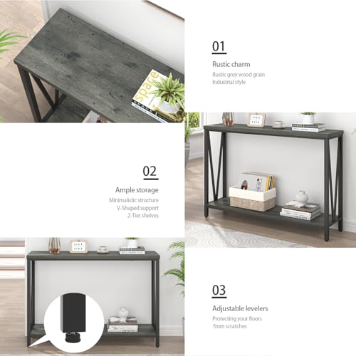 EXCEFUR Entryway Table, Rustic Wood Sofa Console Table with Storage, Modern Hallway Table for Living Room, Grey - color: Grey