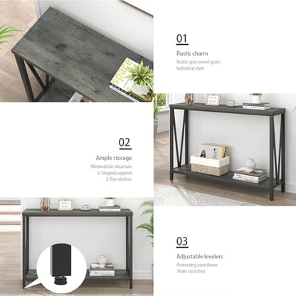 EXCEFUR Entryway Table, Rustic Wood Sofa Console Table with Storage, Modern Hallway Table for Living Room, Grey - color: Grey