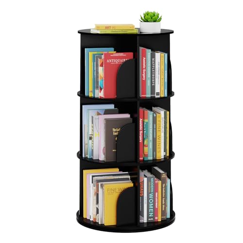 SpaceAid 3 Tier Rotating Bookshelf Tower, Spinning Bookcase Lazy Susan, Revolving 360 Book Shelf Storage Round Carousel, Vertical Rotate Turning Spiral Corner Organizer, Black - color: Black, size: 3 Tier, 37.8" H