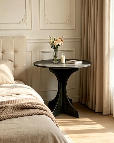 24in Round Side Table, Modern Minimalist Accent End Table with Curved Tripod Base, Compact Round Sofa Side Table, Easy Assembly Nightstand for Living Room Bedroom Balcony Small Spaces-Gray Oak - color: Grey-x