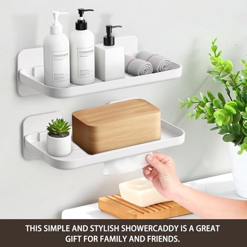 4 Pack Floating Shelves for Wall, Self Adhesive Small Shelf, No Drill Adhesive Wall Shelf, Floating Shelves Damage-Free Expand Walls Space for Living Room Kitchen Bathroom (White) - color: White