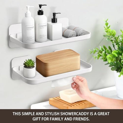 4 Pack Floating Shelves for Wall, Self Adhesive Small Shelf, No Drill Adhesive Wall Shelf, Floating Shelves Damage-Free Expand Walls Space for Living Room Kitchen Bathroom (White) - color: White
