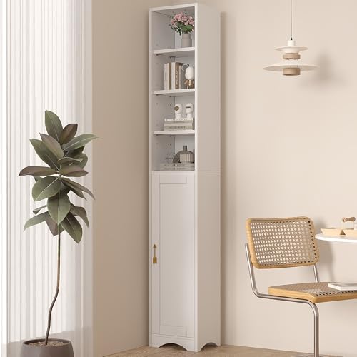 VECELO 71” Freestanding Storage Cabinet with 6 Removable Shelves, Bottom Closed Compartment, Elevated Dust-Resistant Base, Adjustable Organizer for Home-Peal White - color: Peal White