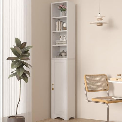VECELO 71” Freestanding Storage Cabinet with 6 Removable Shelves, Bottom Closed Compartment, Elevated Dust-Resistant Base, Adjustable Organizer for Home-Peal White - color: Peal White