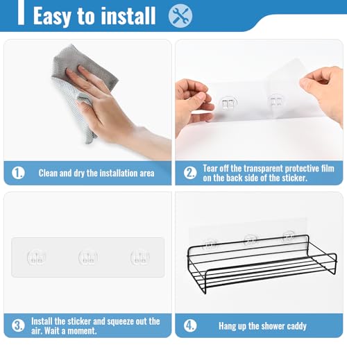 15 Pack Shower Caddy Adhesive Replacement - Strong No Drilling | Shower Shelf Adhesive Hooks for Bathroom Storage Shelves & Kitchen Racks, 3 Sizes Included