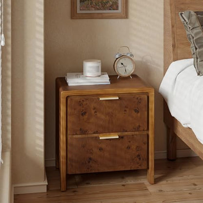 COZAYH Farmhouse Nightstand with 2 Drawer, Distressed Wood Rustic Accent Bedside Table, Burl Finish Side Table for Bedroom, Entryway, Fully Assembled, Brown - color: Dark Brown, size: 2 Drawer-No USB