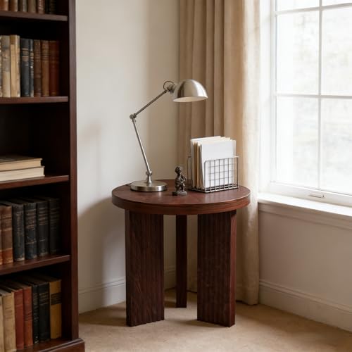 17.52" Small Round Side Table, Burgundy | Coffee Table with Smooth Thick Mesa, Circle End Table with X Shaped Stable Legs, Accent Tea Table for Living Room, Office - color: Burgundy, style: Side Table