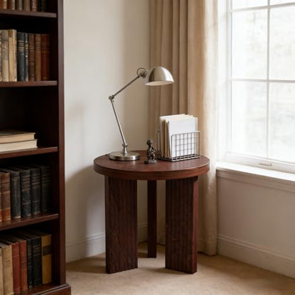 17.52" Small Round Side Table, Burgundy | Coffee Table with Smooth Thick Mesa, Circle End Table with X Shaped Stable Legs, Accent Tea Table for Living Room, Office - color: Burgundy, style: Side Table