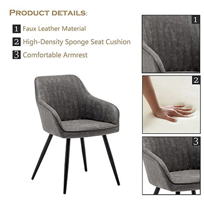 annjoe Faux Leather Accent Chair Arm Chairs Living Room Chairs Leisures Chair Upholstered Chair with Metal Legs Set of 2 for Home Kitchen Office Bistro Cafe, Gray - color: Grey