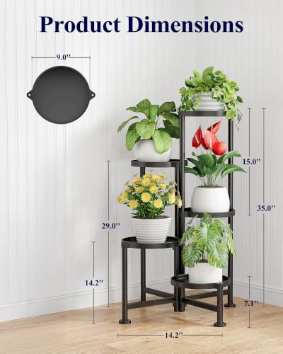 Kitsure Plant Stand Indoor & Outdoor - 5-Tier Plant Shelf with Deep Trays | Deep Trays & Leveling Feet, Easy Assembly, Space-Saving Tiered Plant Stand, for Bedroom, Living Room, Porch