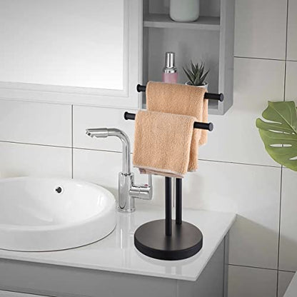 Black Hand Towel Holder Stand, Double Towel Rack T-Shape Hand Towel Stand for Bathroom Countertop, SUS304 Stainless Steel (Matte Black) SHUNLI - color: Black-l
