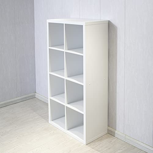 8 Cube Storage Organizer, Wood Smart Cube Shelf with 4 Opened Shelves, Vertical or Horizontal Bookcase, Open Bookshelf for Bedroom, Living Room, Office (White)