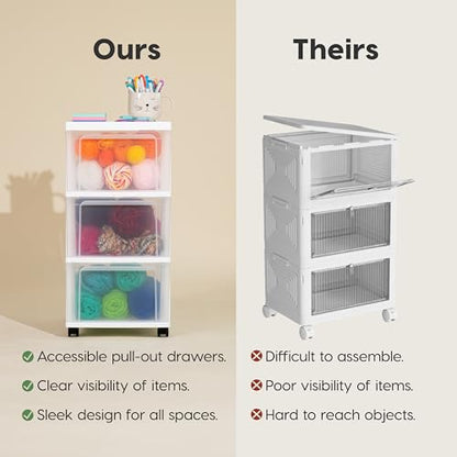 IRIS USA 3-Drawer Slim Narrow Storage Organizer Rolling Cart, White/Clear | Organize crafts, school supplies, accessories, and household items with slim storage and easy-access drawers