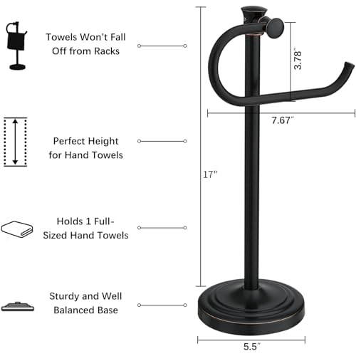 Stand Hand Towel Holder, Countertop Towel Bar, Oil Rubbed Bronze | 17 Inch Bathroom Towel Hanger, Freestanding Vanity Counter Top Towel Holder, Towel Ring Hardware Accessories, Stainless Steel - color: Bronze
