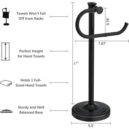 Stand Hand Towel Holder, Countertop Towel Bar, Oil Rubbed Bronze | 17 Inch Bathroom Towel Hanger, Freestanding Vanity Counter Top Towel Holder, Towel Ring Hardware Accessories, Stainless Steel - color: Bronze