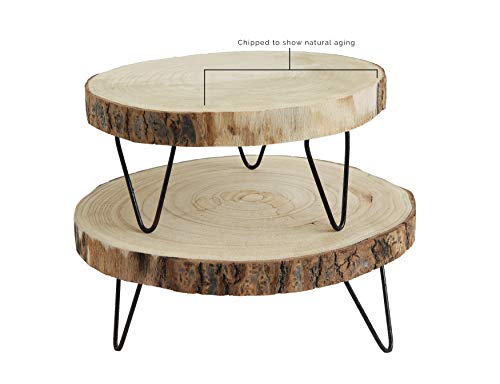 Creative Co-Op Small Paulownia Wood Pedestal with Metal Legs - color: Natural, size: 9"