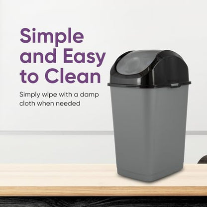 Superio Small 2.5 Gallon Plastic Trash Can with Swing Top Lid, Compact Slim Waste Bin for Under Desk, Office, Bedroom, Bathroom, Dorm Room, 10 Qt. Portable Garbage Can (Grey/Black, 2 Pack) - size: 2.5 Gallon